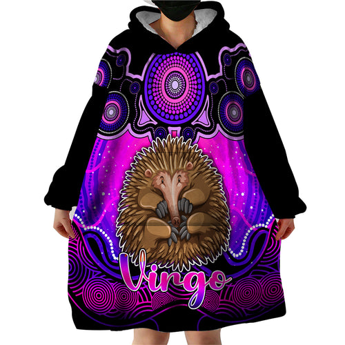 personalised-australia-virgo-echidna-zodiac-wearable-blanket-hoodie-auz-astrology-aboriginal-magenta