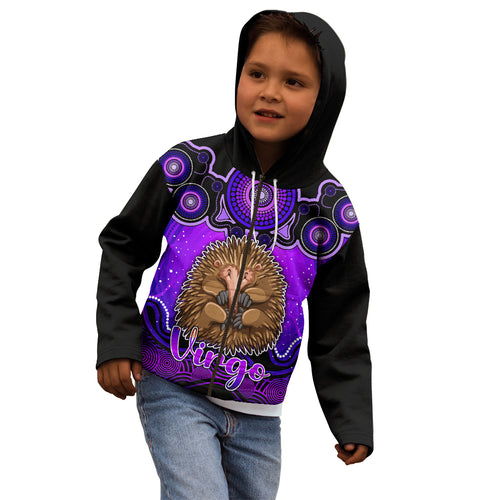 personalised-australia-virgo-echidna-zodiac-kid-hoodie-auz-astrology-aboriginal-purple