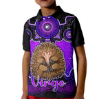 personalised-australia-virgo-echidna-zodiac-kid-polo-shirt-auz-astrology-aboriginal-purple