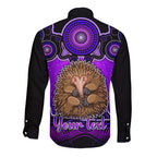 personalised-australia-virgo-echidna-zodiac-long-sleeve-button-shirt-auz-astrology-aboriginal-purple