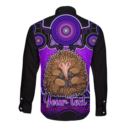 personalised-australia-virgo-echidna-zodiac-long-sleeve-button-shirt-auz-astrology-aboriginal-purple
