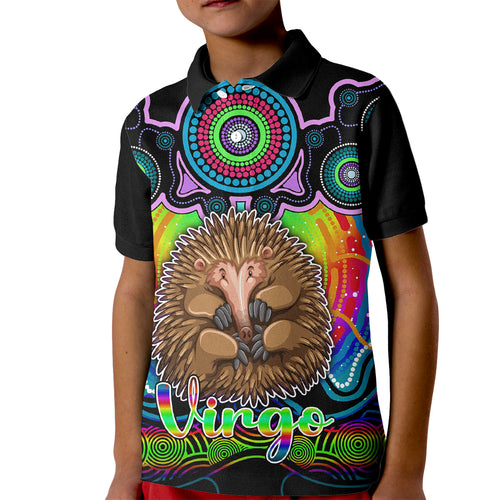 personalised-australia-virgo-echidna-zodiac-kid-polo-shirt-auz-astrology-aboriginal-rainbow