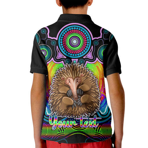 personalised-australia-virgo-echidna-zodiac-kid-polo-shirt-auz-astrology-aboriginal-rainbow