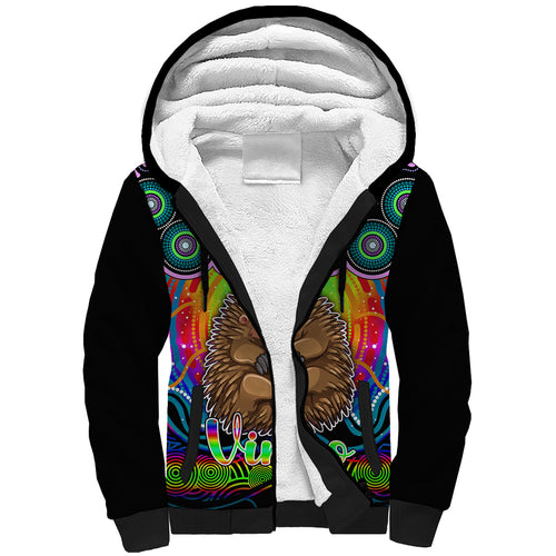 personalised-australia-virgo-echidna-zodiac-sherpa-hoodie-auz-astrology-aboriginal-rainbow