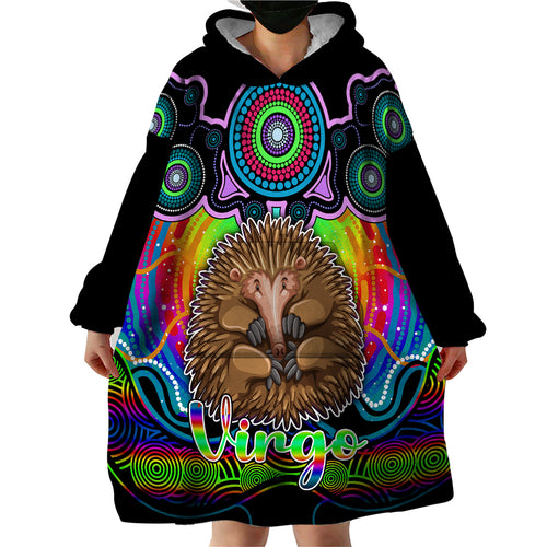 personalised-australia-virgo-echidna-zodiac-wearable-blanket-hoodie-auz-astrology-aboriginal-rainbow