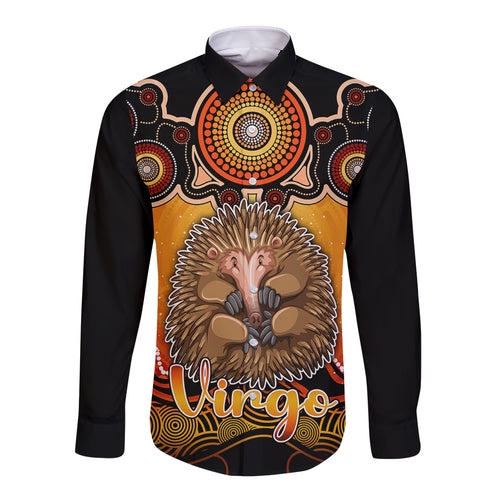 personalised-australia-virgo-echidna-zodiac-long-sleeve-button-shirt-auz-astrology-aboriginal-red