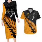 australia-wallabies-and-aotearoa-rugby-couples-matching-long-sleeve-bodycon-dress-and-hawaiian-shirt-kangaroo-black-fern-maori-gold-vibe