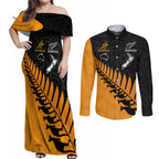 australia-wallabies-and-aotearoa-rugby-couples-matching-off-shoulder-maxi-dress-and-long-sleeve-button-shirts-kangaroo-black-fern-maori-gold-vibe