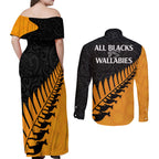 australia-wallabies-and-aotearoa-rugby-couples-matching-off-shoulder-maxi-dress-and-long-sleeve-button-shirts-kangaroo-black-fern-maori-gold-vibe