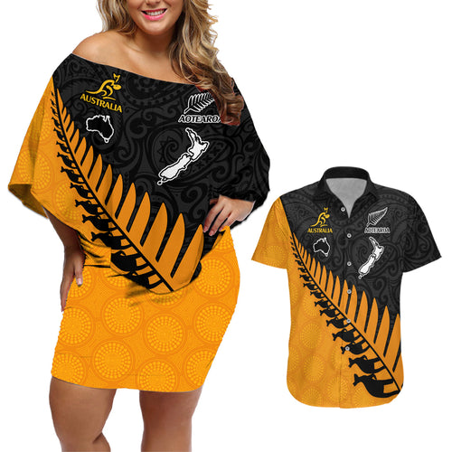 australia-wallabies-and-aotearoa-rugby-couples-matching-off-shoulder-short-dress-and-hawaiian-shirt-kangaroo-black-fern-maori-gold-vibe