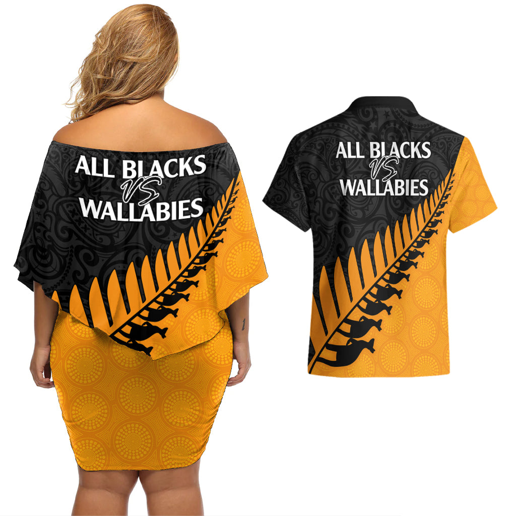 australia-wallabies-and-aotearoa-rugby-couples-matching-off-shoulder-short-dress-and-hawaiian-shirt-kangaroo-black-fern-maori-gold-vibe
