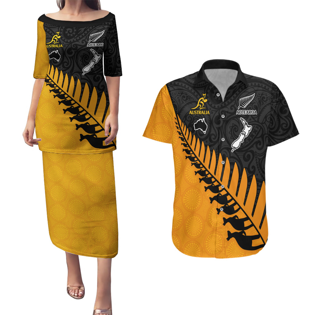 australia-wallabies-and-aotearoa-rugby-couples-matching-puletasi-dress-and-hawaiian-shirt-kangaroo-black-fern-maori-gold-vibe