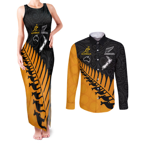 australia-wallabies-and-aotearoa-rugby-couples-matching-tank-maxi-dress-and-long-sleeve-button-shirts-kangaroo-black-fern-maori-gold-vibe