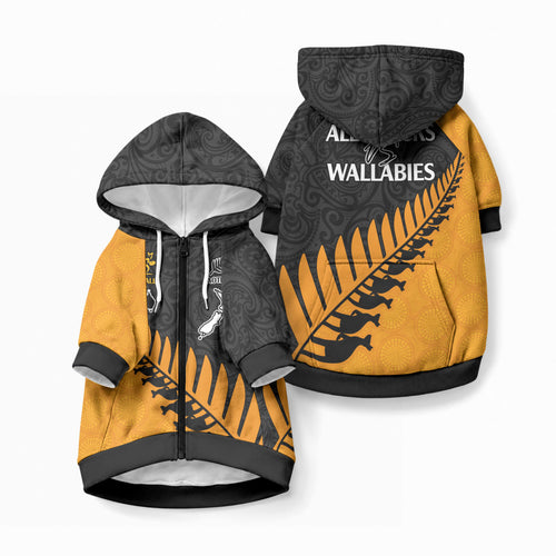 Australia Wallabies and Aotearoa Rugby Pet Hoodie Kangaroo Black Fern Maori Gold Vibe