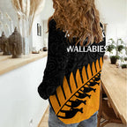 Australia Wallabies and Aotearoa Rugby Women Casual Shirt Kangaroo Black Fern Maori Gold Vibe LT9