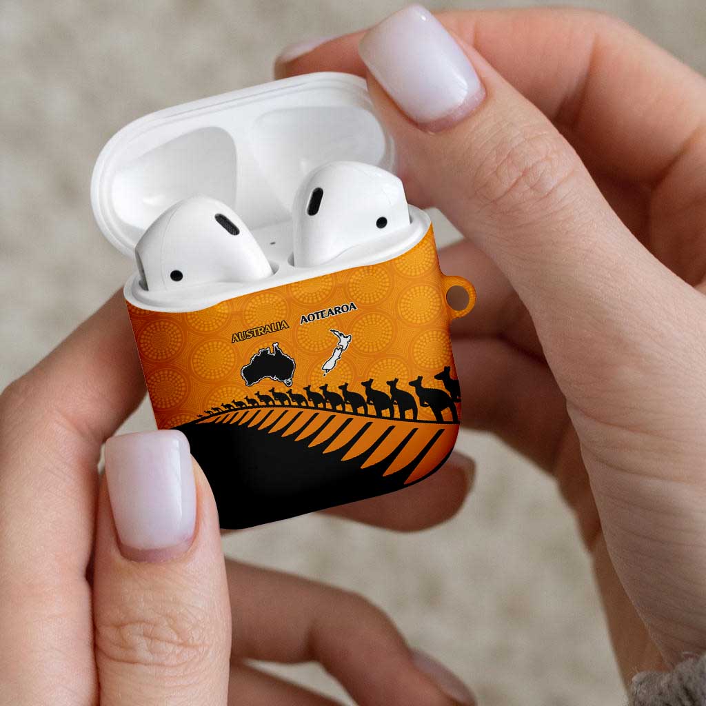 Australia New Zealand Rugby AirPods Case Gold Aboriginal Wallabies and Maori Black Fern - Aussie Hoodie