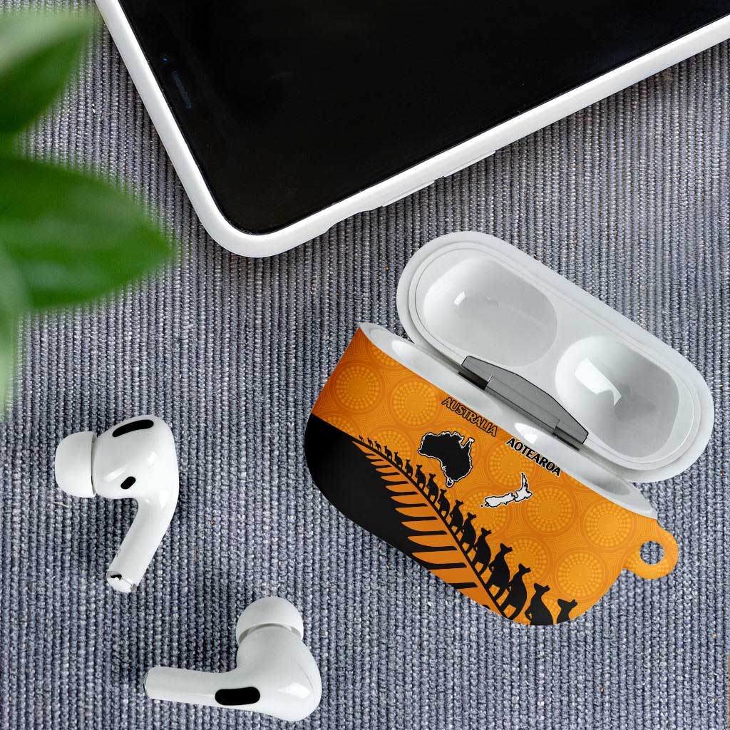 Australia New Zealand Rugby AirPods Case Gold Aboriginal Wallabies and Maori Black Fern - Aussie Hoodie