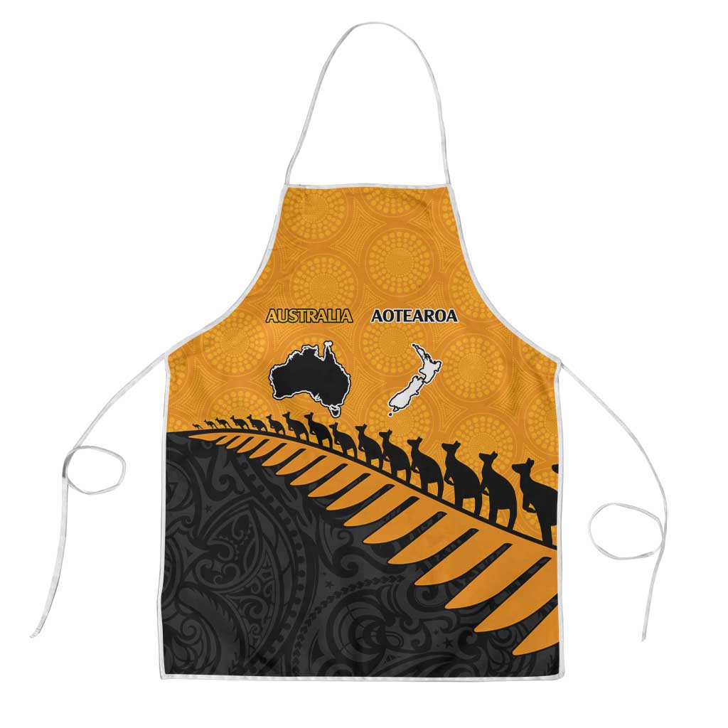 Australia New Zealand Rugby Apron Gold Aboriginal Wallabies and Maori Black Fern - Aussie Hoodie