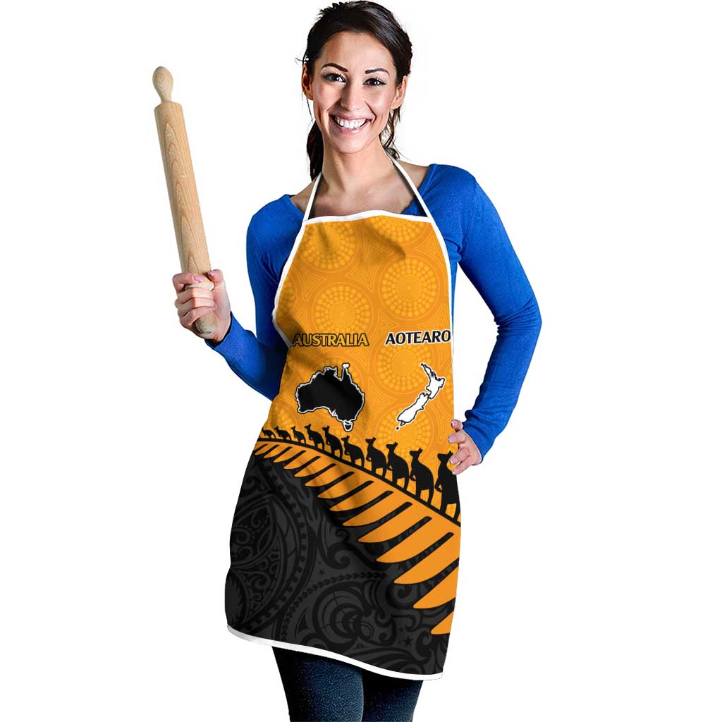 Australia New Zealand Rugby Apron Gold Aboriginal Wallabies and Maori Black Fern - Aussie Hoodie
