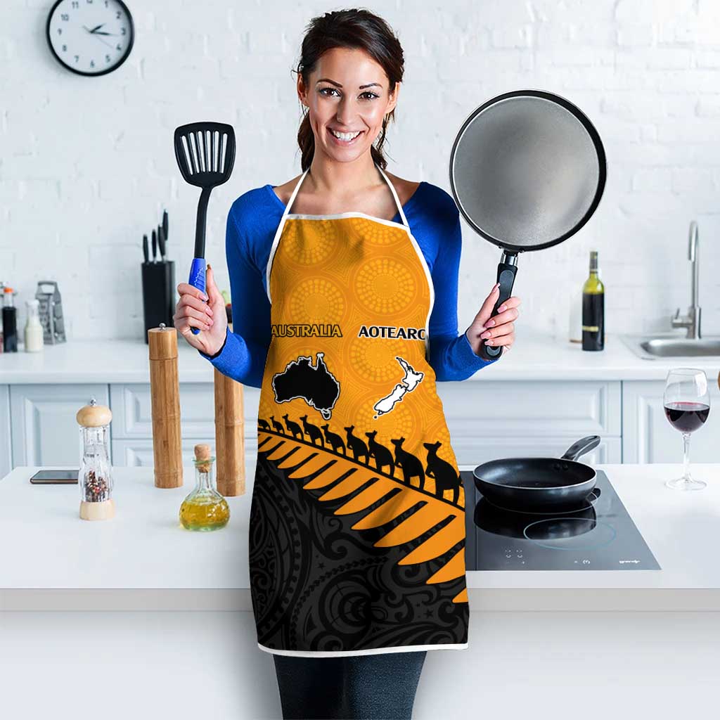 Australia New Zealand Rugby Apron Gold Aboriginal Wallabies and Maori Black Fern - Aussie Hoodie