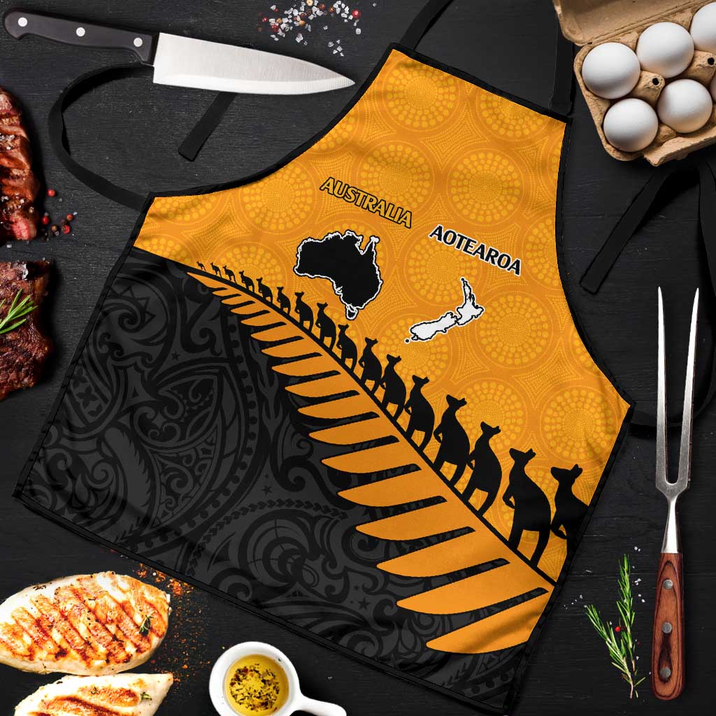 Australia New Zealand Rugby Apron Gold Aboriginal Wallabies and Maori Black Fern - Aussie Hoodie