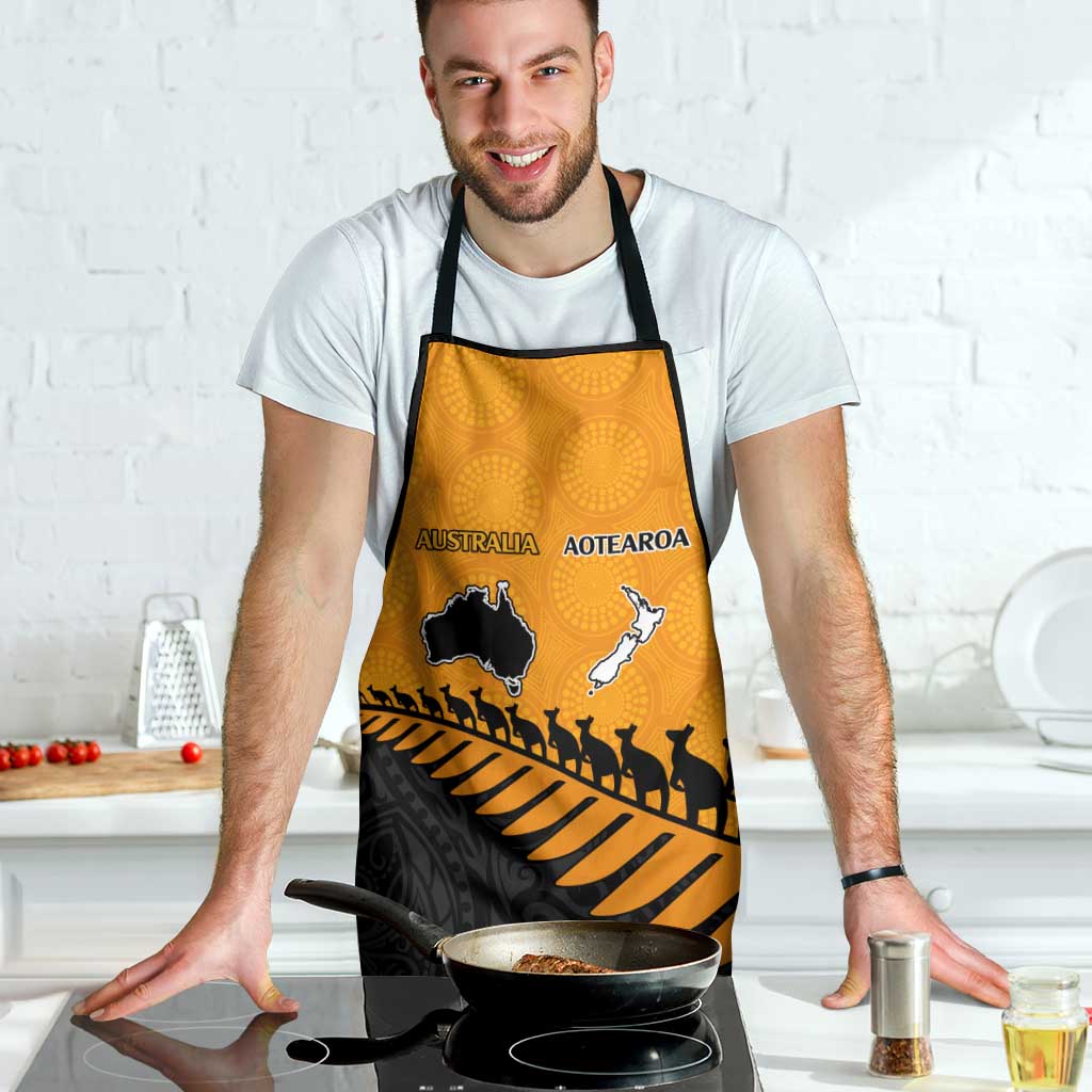 Australia New Zealand Rugby Apron Gold Aboriginal Wallabies and Maori Black Fern - Aussie Hoodie