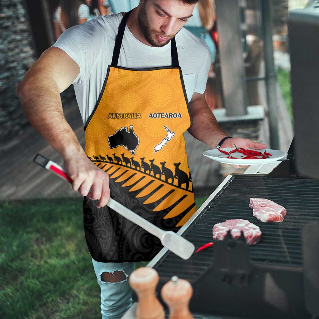 Australia New Zealand Rugby Apron Gold Aboriginal Wallabies and Maori Black Fern - Aussie Hoodie