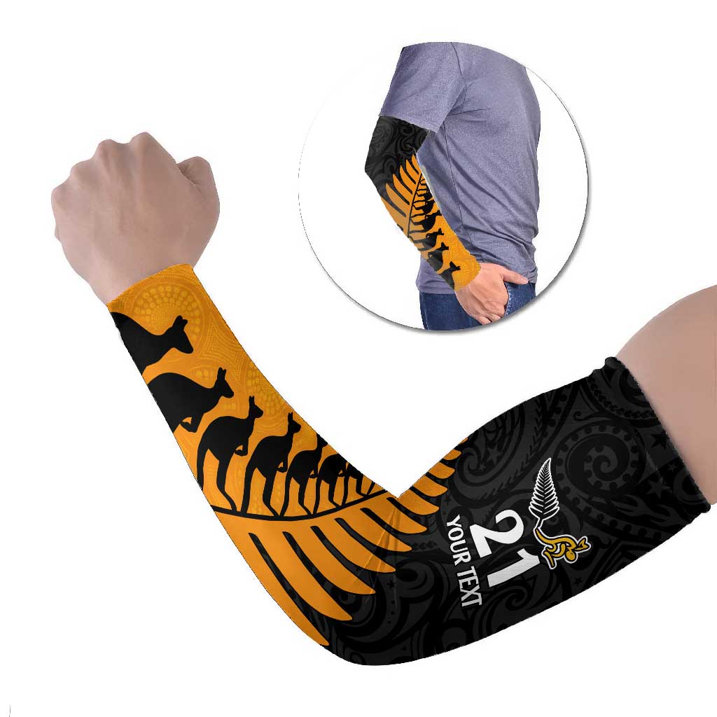Australia New Zealand Rugby Arm Sleeves Gold Aboriginal Wallabies and Maori Black Fern - Aussie Hoodie