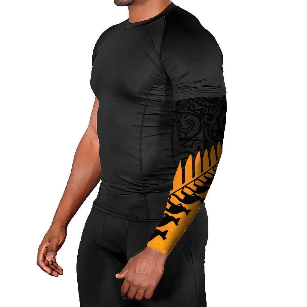 Australia New Zealand Rugby Arm Sleeves Gold Aboriginal Wallabies and Maori Black Fern - Aussie Hoodie