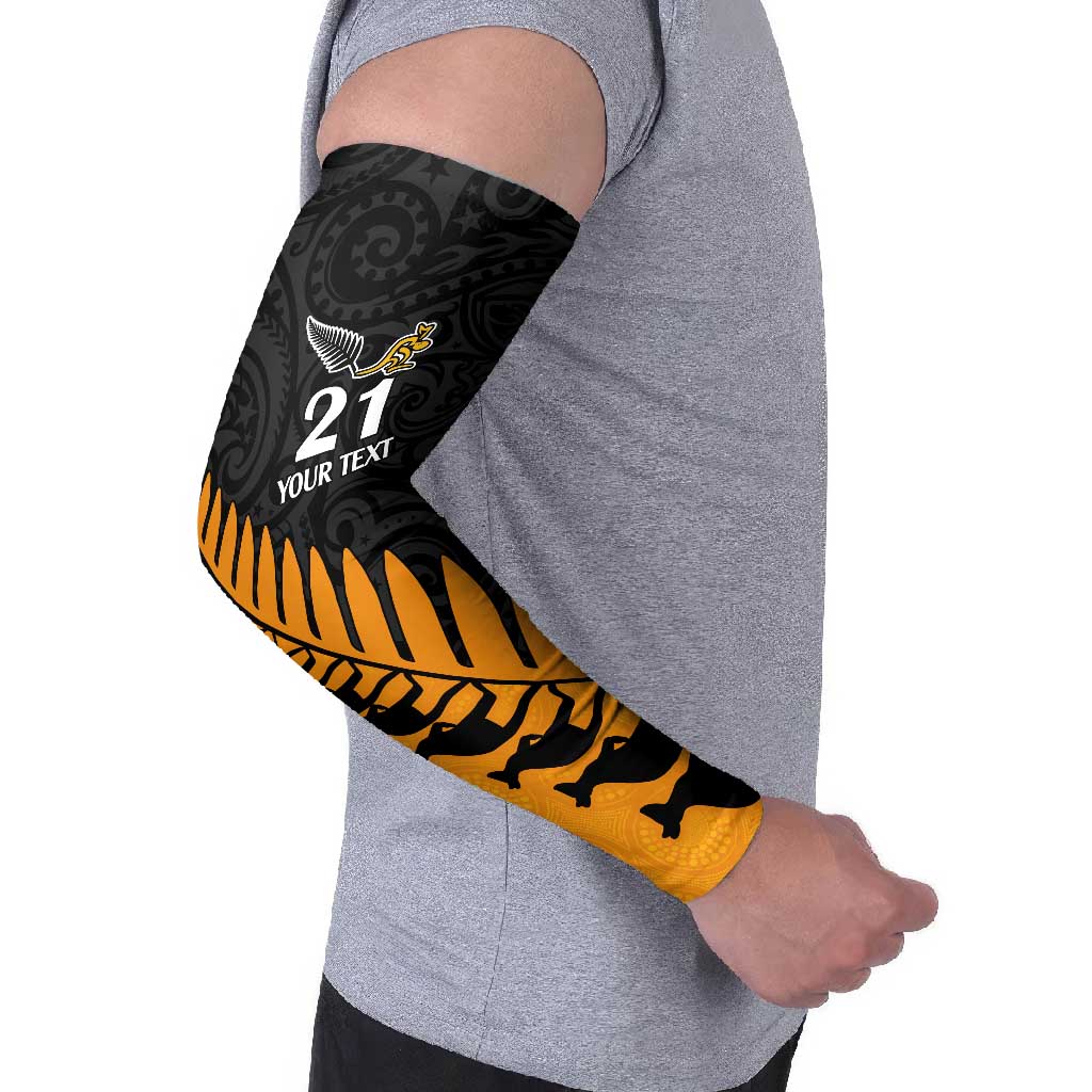 Australia New Zealand Rugby Arm Sleeves Gold Aboriginal Wallabies and Maori Black Fern - Aussie Hoodie