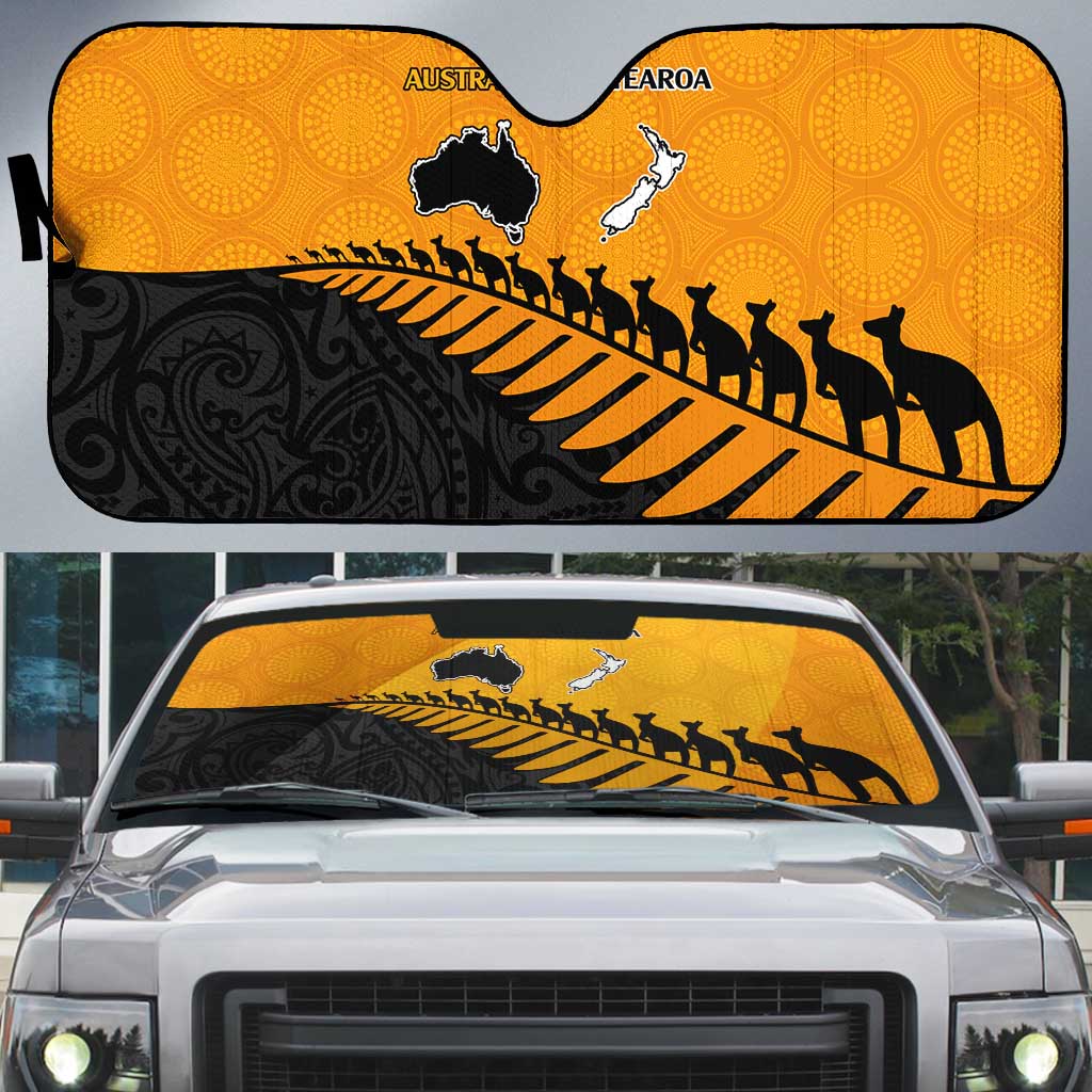 Australia New Zealand Rugby Auto Sun Shade Gold Aboriginal Wallabies and Maori Black Fern - Aussie Hoodie