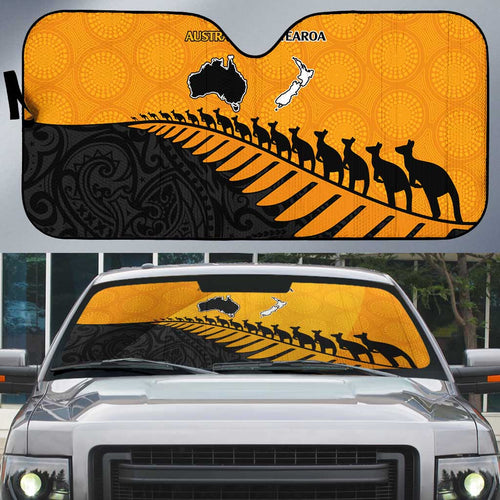 Australia New Zealand Rugby Auto Sun Shade Gold Aboriginal Wallabies and Maori Black Fern - Aussie Hoodie