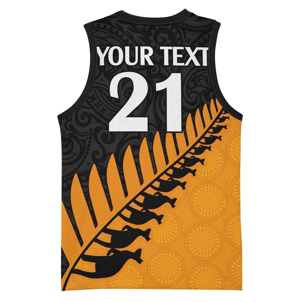 Australia New Zealand Rugby Basketball Jersey Gold Aboriginal Wallabies and Maori Black Fern - Aussie Hoodie