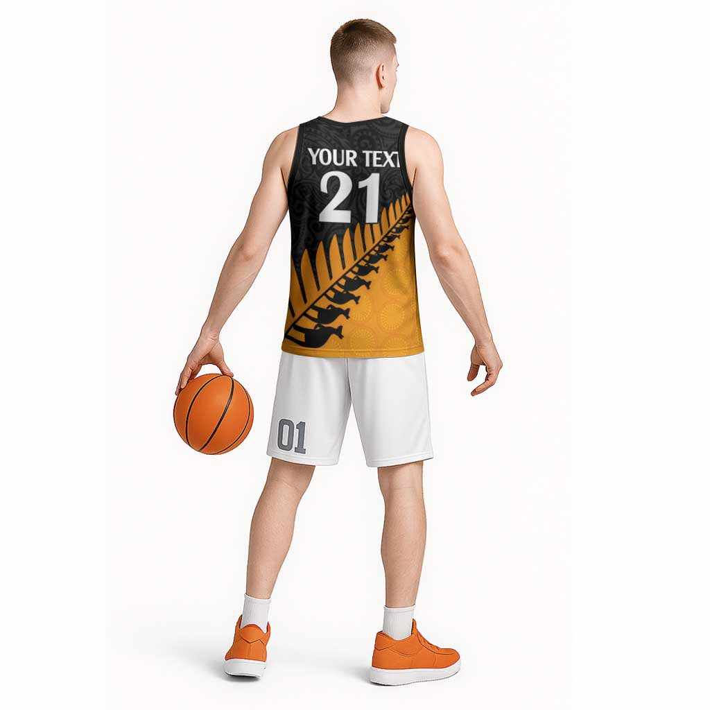Australia New Zealand Rugby Basketball Jersey Gold Aboriginal Wallabies and Maori Black Fern - Aussie Hoodie