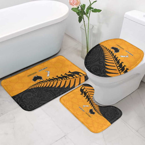 Australia New Zealand Rugby Bathroom Set Gold Aboriginal Wallabies and Maori Black Fern - Aussie Hoodie