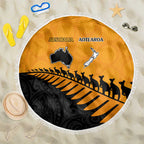 Australia New Zealand Rugby Beach Blanket Gold Aboriginal Wallabies and Maori Black Fern - Aussie Hoodie