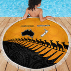 Australia New Zealand Rugby Beach Blanket Gold Aboriginal Wallabies and Maori Black Fern - Aussie Hoodie