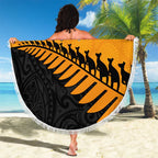 Australia New Zealand Rugby Beach Blanket Gold Aboriginal Wallabies and Maori Black Fern - Aussie Hoodie