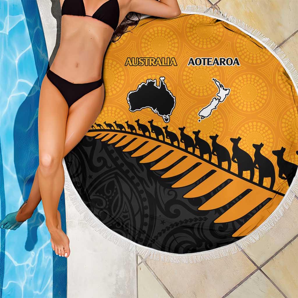 Australia New Zealand Rugby Beach Blanket Gold Aboriginal Wallabies and Maori Black Fern - Aussie Hoodie