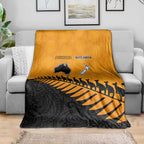Australia New Zealand Rugby Blanket Gold Aboriginal Wallabies and Maori Black Fern - Aussie Hoodie