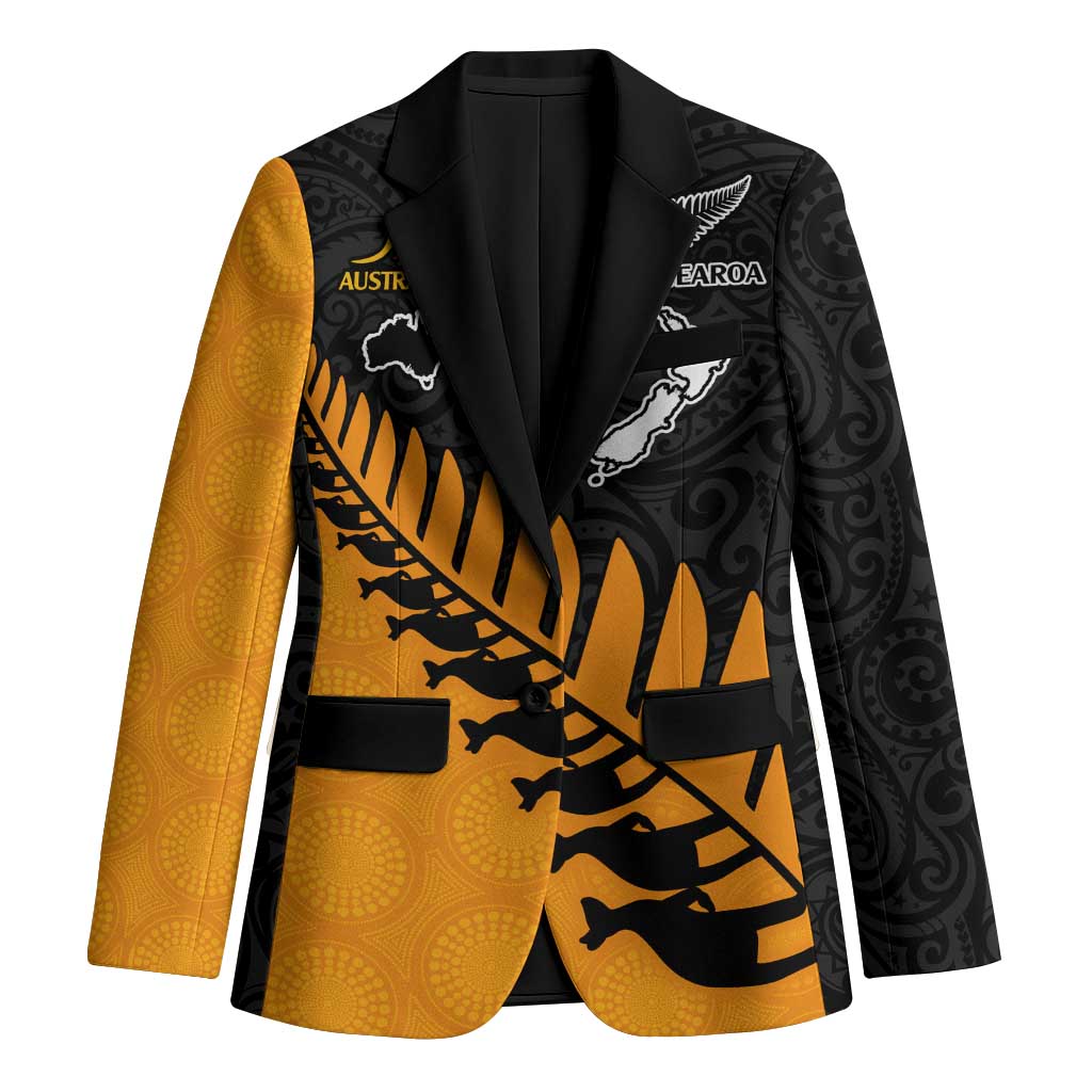Australia New Zealand Rugby Blazer Gold Aboriginal Wallabies and Maori Black Fern - Aussie Hoodie