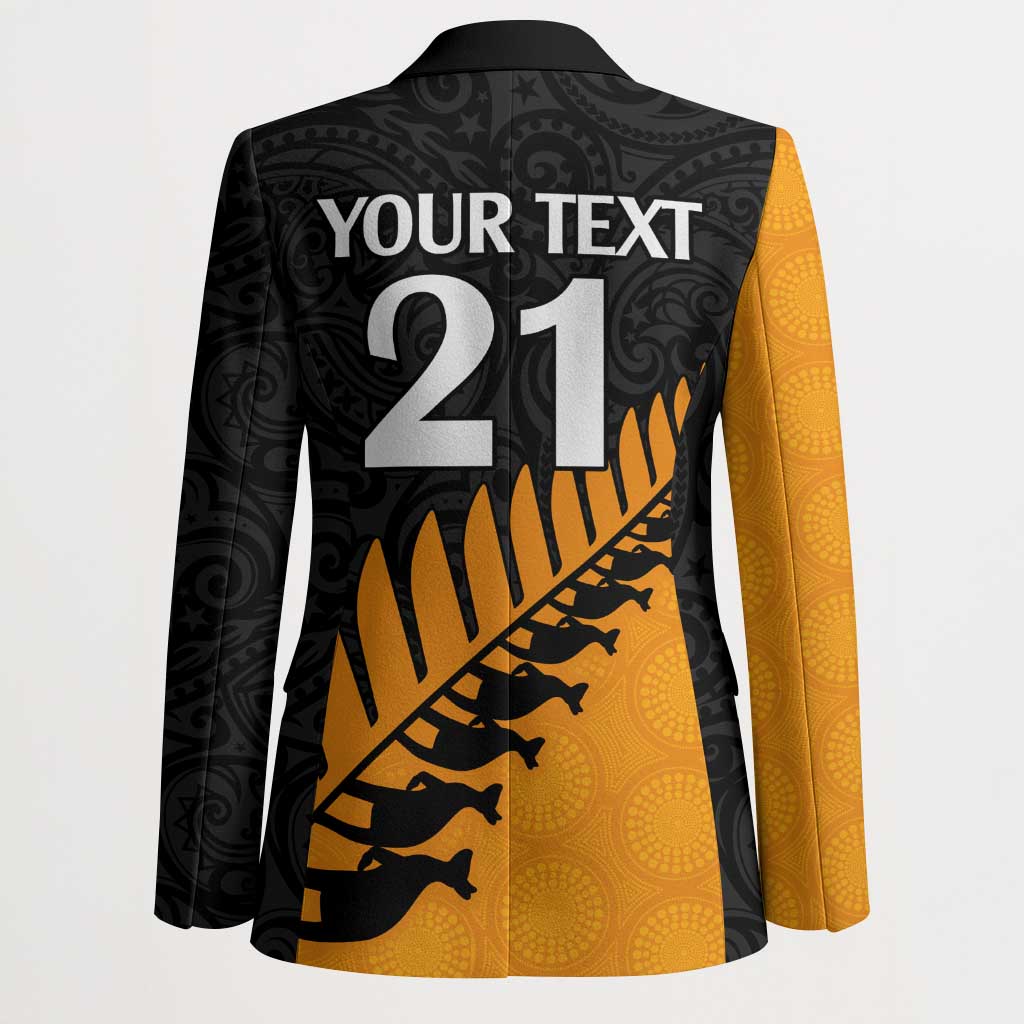 Australia New Zealand Rugby Blazer Gold Aboriginal Wallabies and Maori Black Fern - Aussie Hoodie