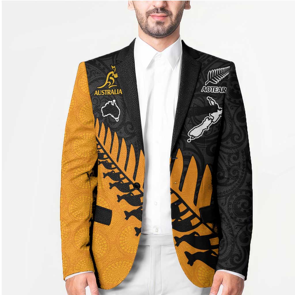 Australia New Zealand Rugby Blazer Gold Aboriginal Wallabies and Maori Black Fern - Aussie Hoodie