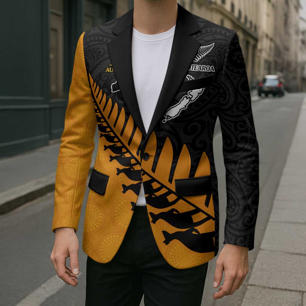 Australia New Zealand Rugby Blazer Gold Aboriginal Wallabies and Maori Black Fern - Aussie Hoodie