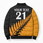 Australia New Zealand Rugby Bomber Puffer Jacket Gold Aboriginal Wallabies and Maori Black Fern - Aussie Hoodie