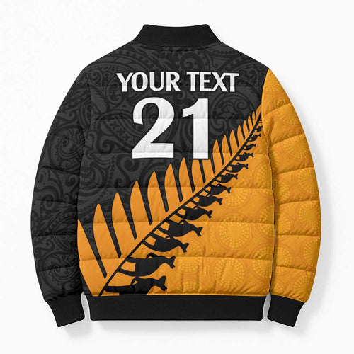 Australia New Zealand Rugby Bomber Puffer Jacket Gold Aboriginal Wallabies and Maori Black Fern - Aussie Hoodie
