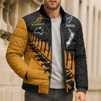 Australia New Zealand Rugby Bomber Puffer Jacket Gold Aboriginal Wallabies and Maori Black Fern - Aussie Hoodie