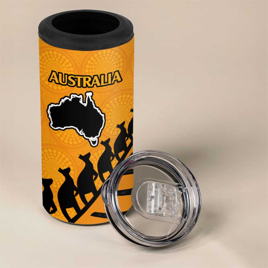 Australia New Zealand Rugby 4 in 1 Can Cooler Tumbler Gold Aboriginal Wallabies and Maori Black Fern - Aussie Hoodie