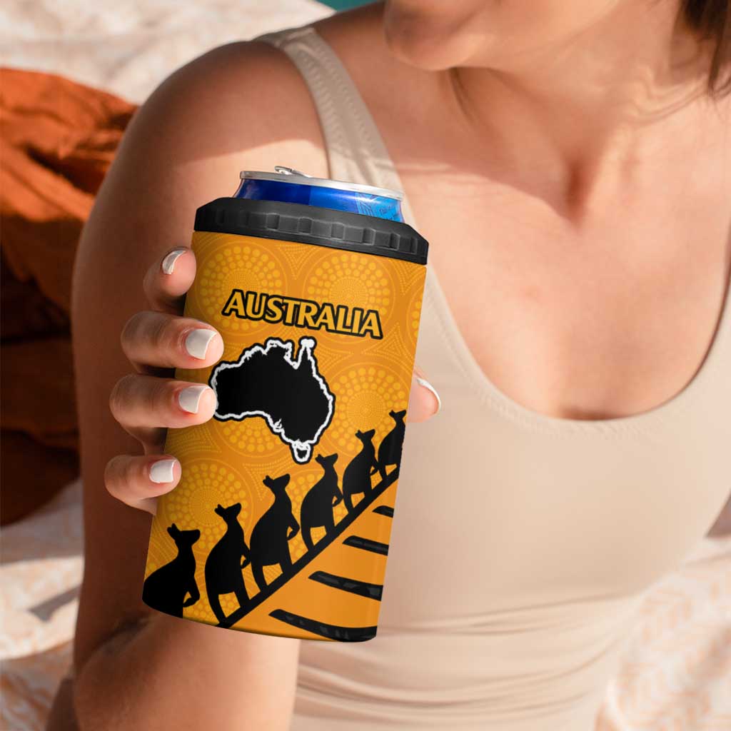 Australia New Zealand Rugby 4 in 1 Can Cooler Tumbler Gold Aboriginal Wallabies and Maori Black Fern - Aussie Hoodie