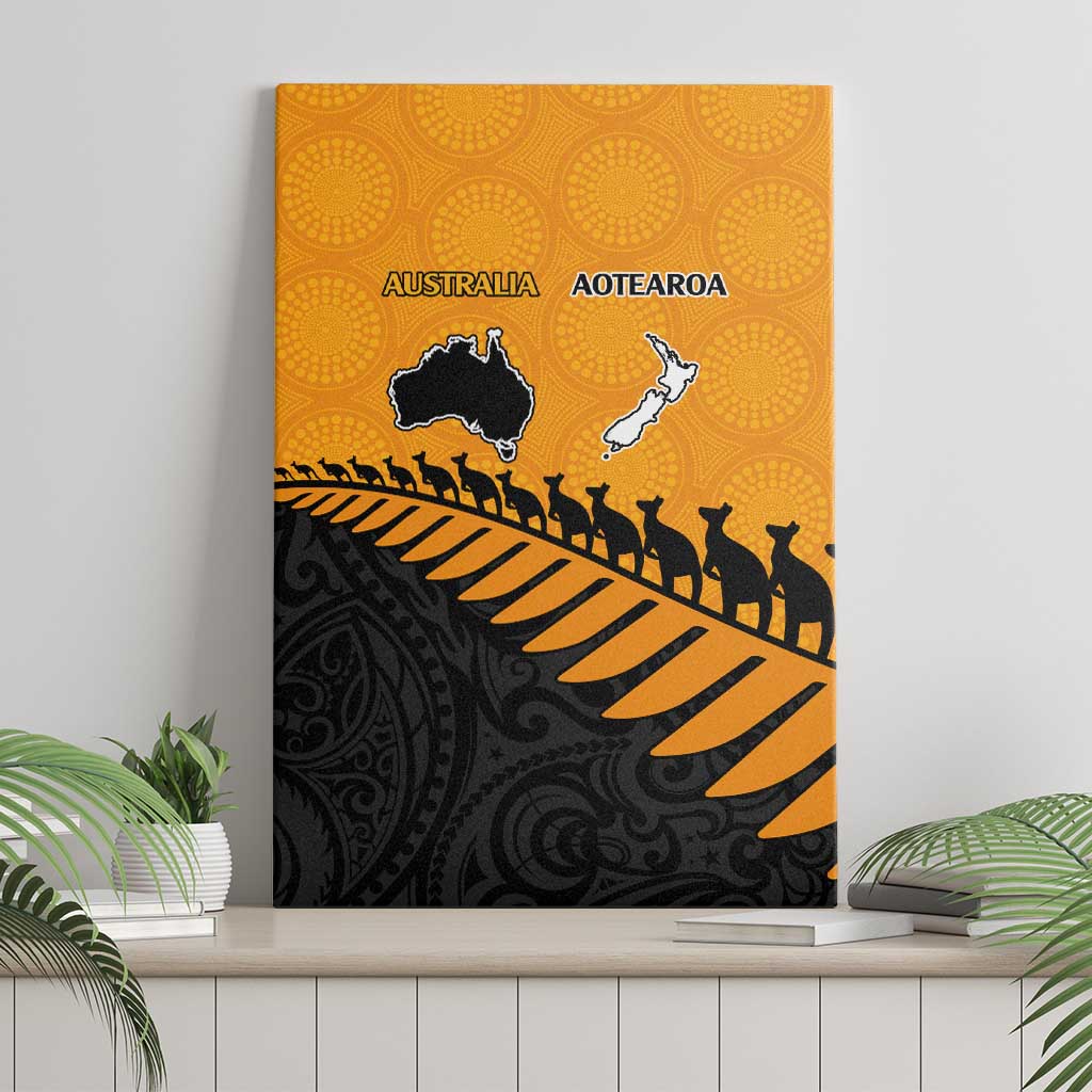 Australia New Zealand Rugby Canvas Wall Art Gold Aboriginal Wallabies and Maori Black Fern - Aussie Hoodie